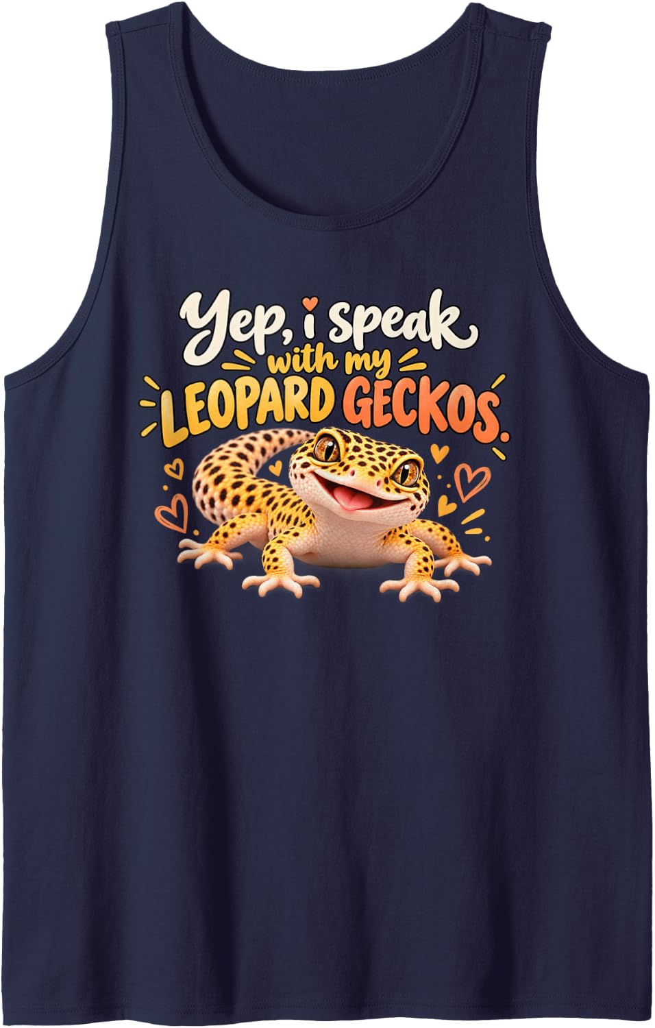 Leopard Gecko Speak with Geckos Funny Reptile Design Sleeveless Tank Top - Navy Blue