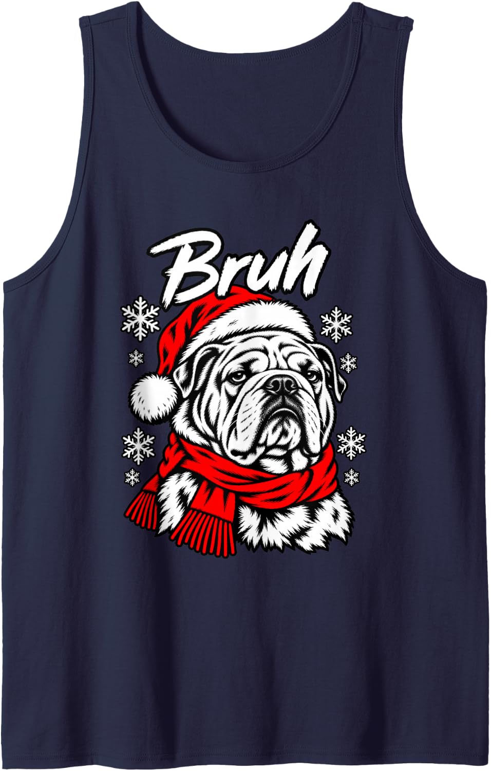 Bruh Deadpan Bulldog Christmas Dog Tee Sleeveless Tank Top - Navy Blue
