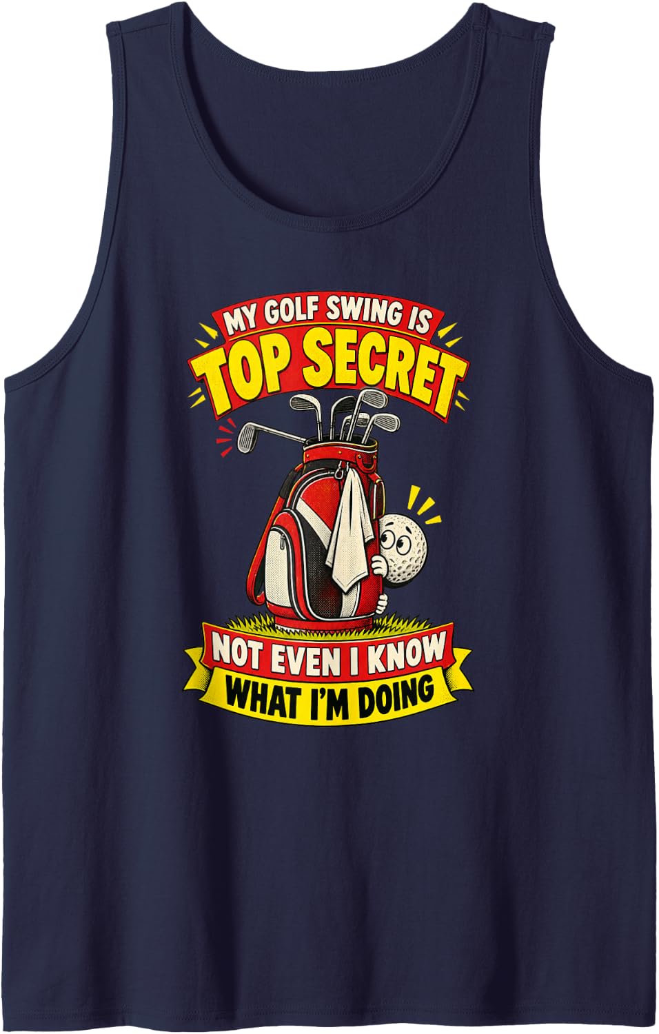 My Golf Swing is Top Secret Funny Comic Sleeveless Tank Top - Navy Blue