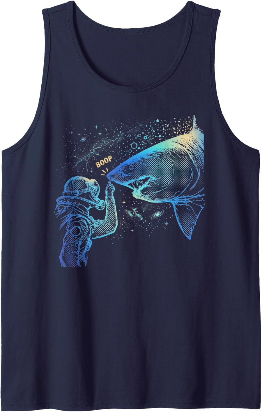 Boop Shark Diver Scuba Diving Retro Funny Ocean Shark Meme Sleeveless Tank Top - Navy Blue