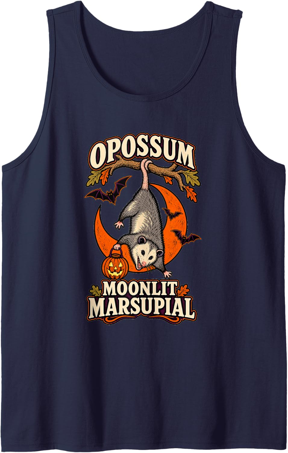 Moonlit Marsupial Vintage Opossum Halloween T-Shirt Tank Top - Navy Blue