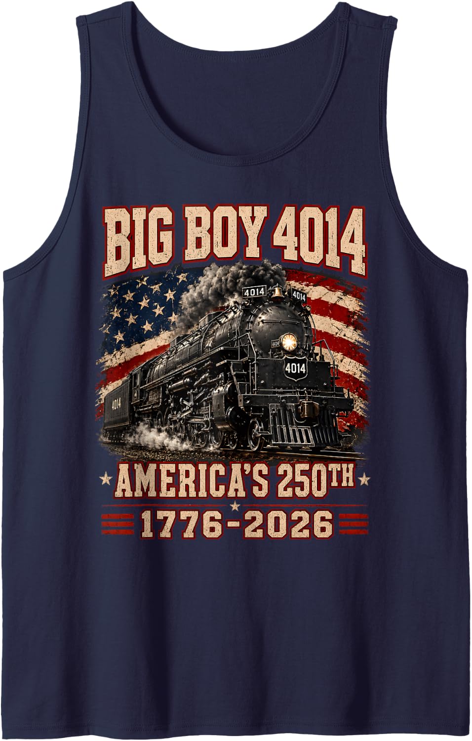 250 Years Big Boy 4014 Train US Flag Vintage Apparel Tank Top - Navy Blue