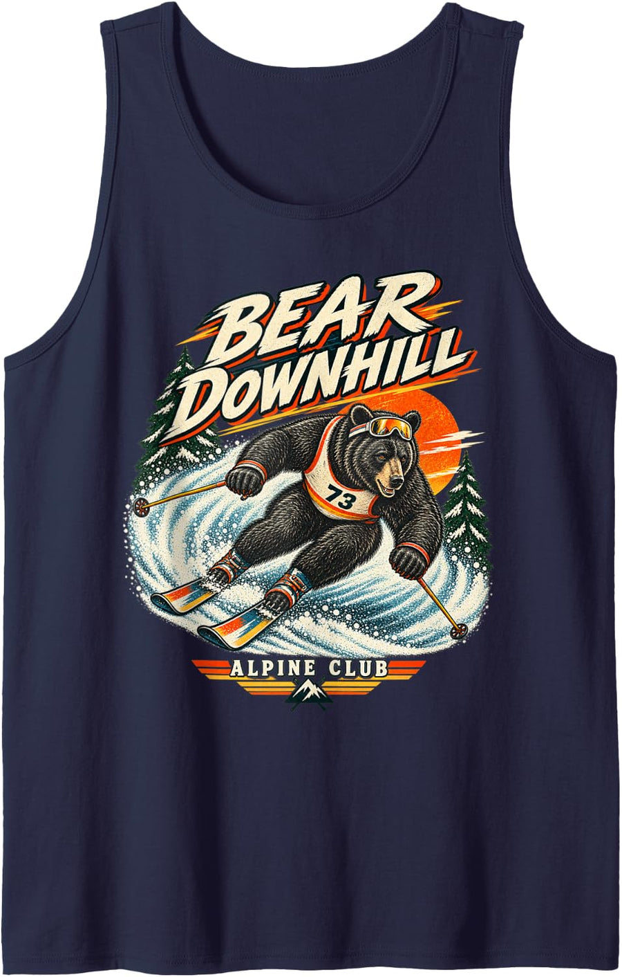 Bear Downhill Retro Skiing Adventure Wildlife Lover Tank Top - Navy Blue