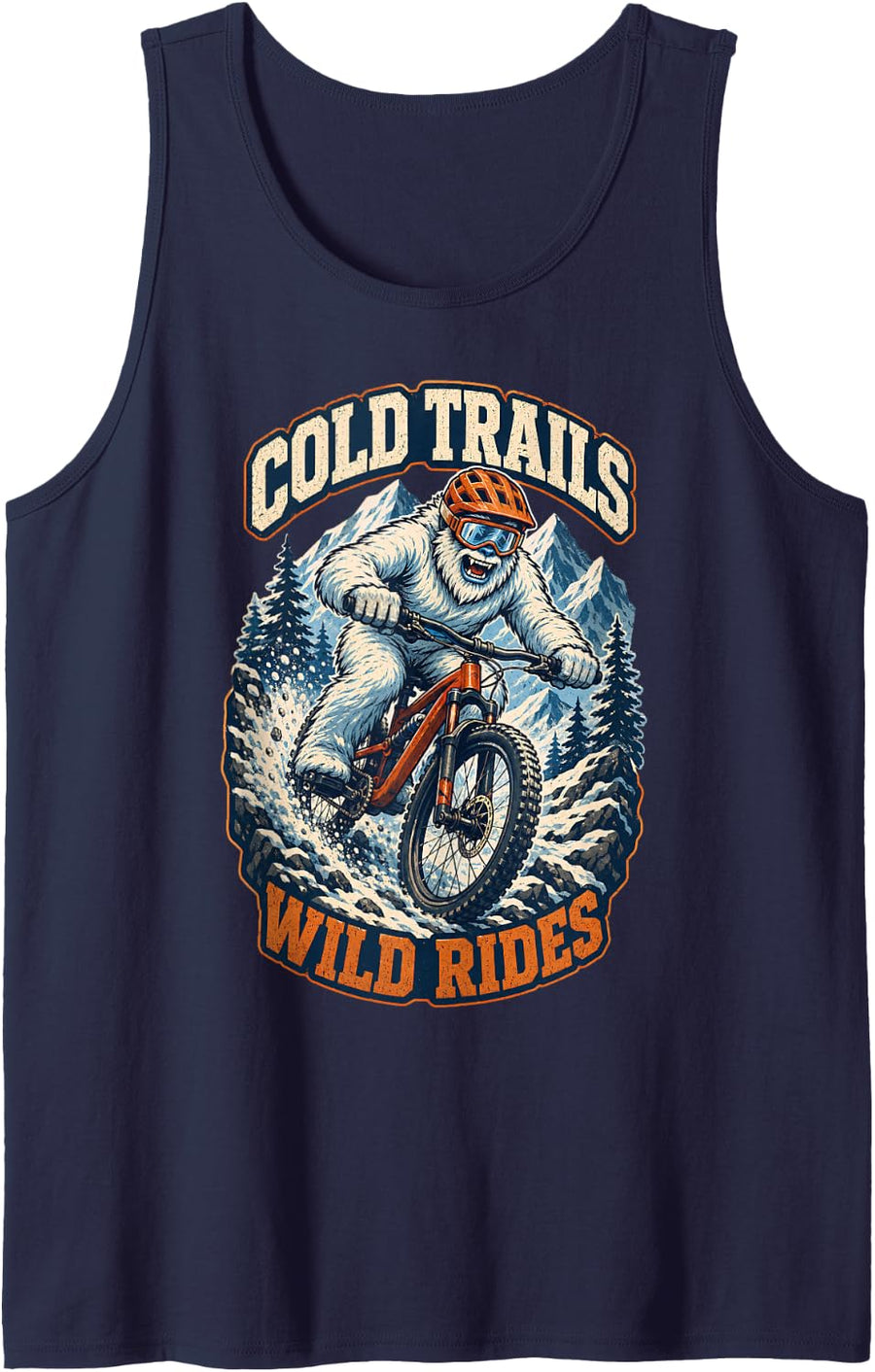 Cold Trails Wild Rides Funny Yeti Mountain Bike MTB Cycling Tank Top - Navy Blue