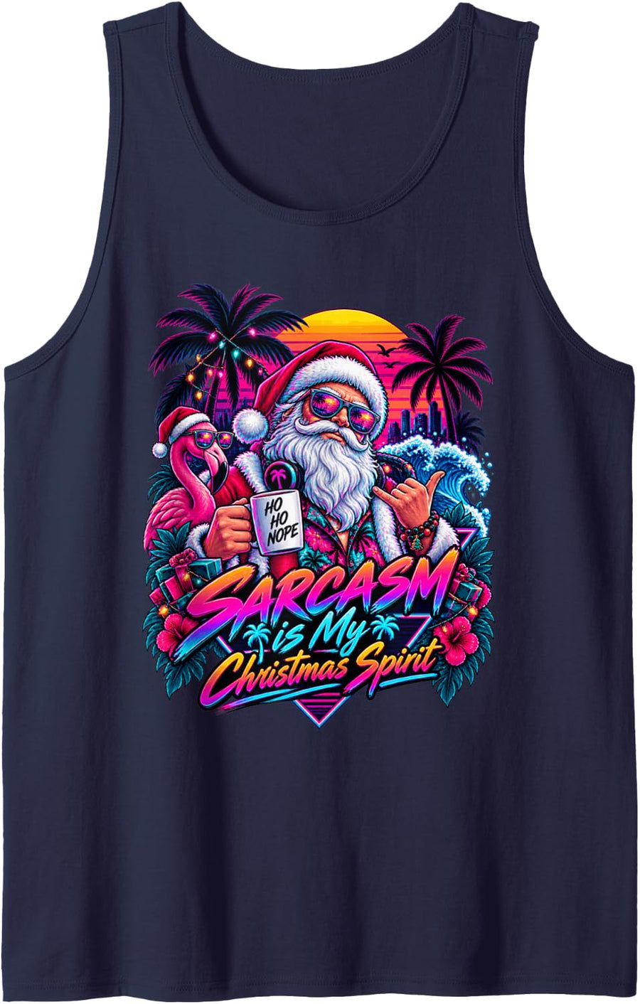 Sarcastic Christmas Santa Ho Ho Nope Sarcasm is My Spirit Sleeveless Tank Top - Navy Blue
