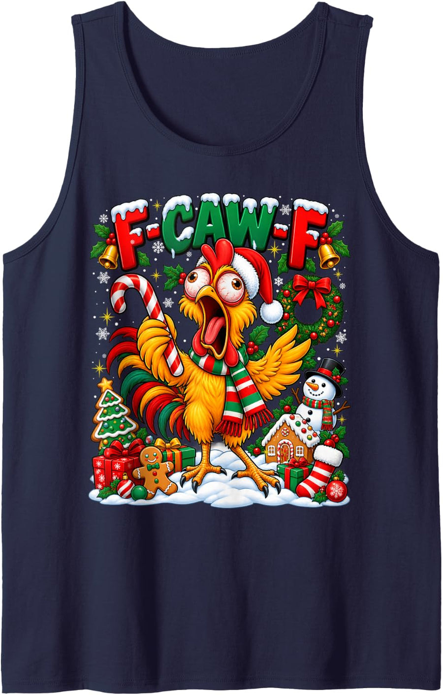 Funny F-Caw-F Chicken Rooster Meme Christmas Sleeveless Tank Top - Navy Blue