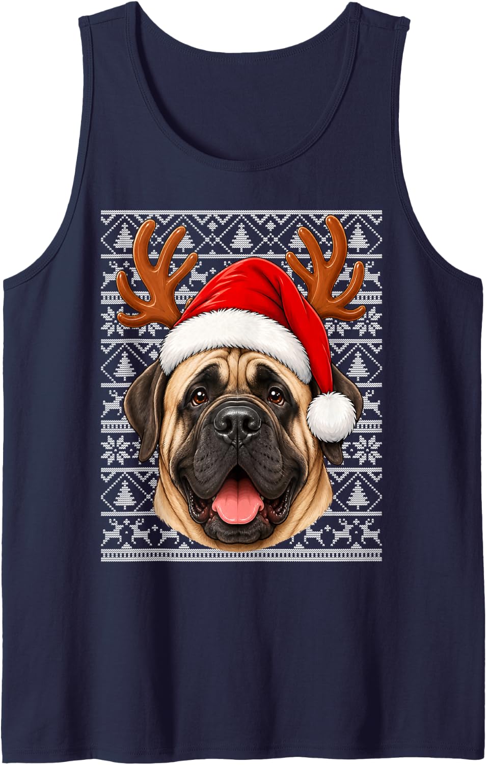 English Mastiff Dog Christmas Santa Hat Ugly Sweater Xmas Sleeveless Tank Top - Navy Blue