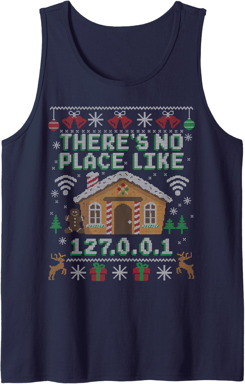 There’s No Place Like 127.0.0.1 Tech Ugly Christmas Tank Top - Navy Blue