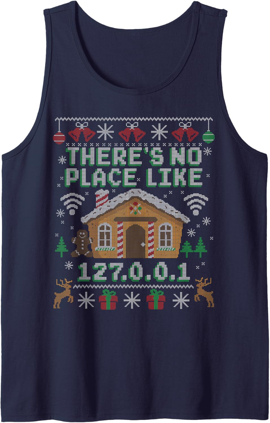 There’s No Place Like 127.0.0.1 Tech Ugly Christmas Tank Top - Navy Blue