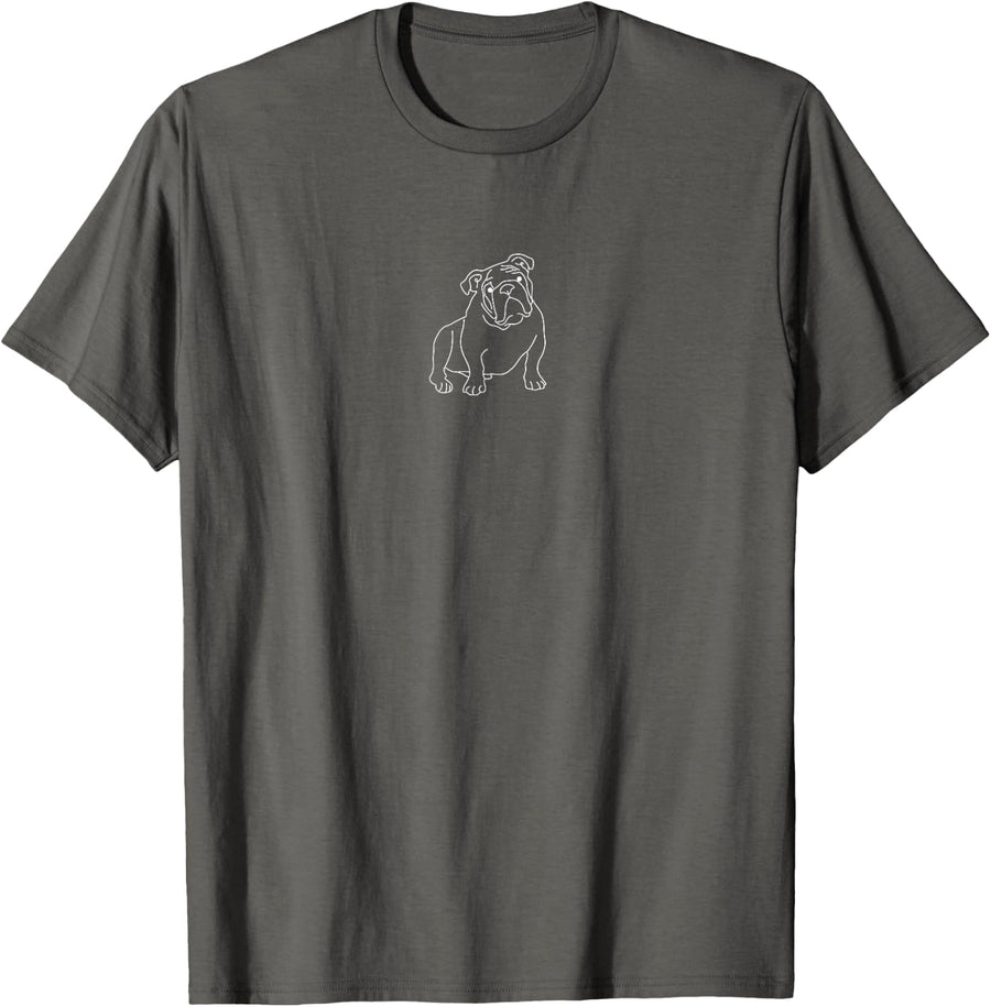 Minimal Line Art Sitting Bulldog Breed Dog Men Women Kids T-Shirt - Asphalt Grey