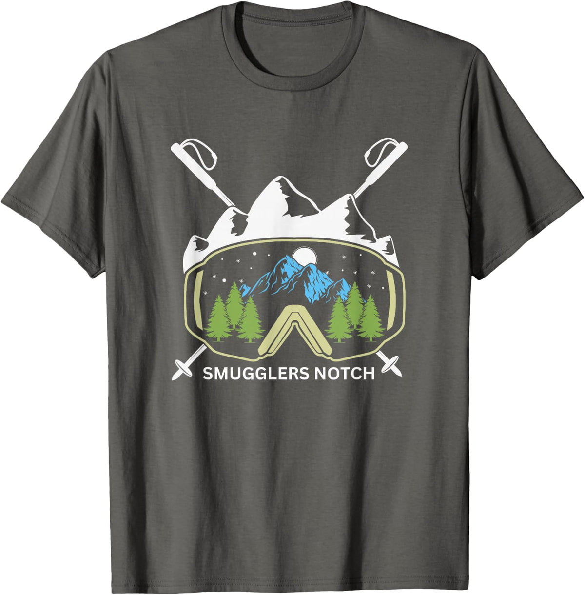 Retro Smugglers Notch Vermont Ski Goggles T-Shirt - Asphalt Grey