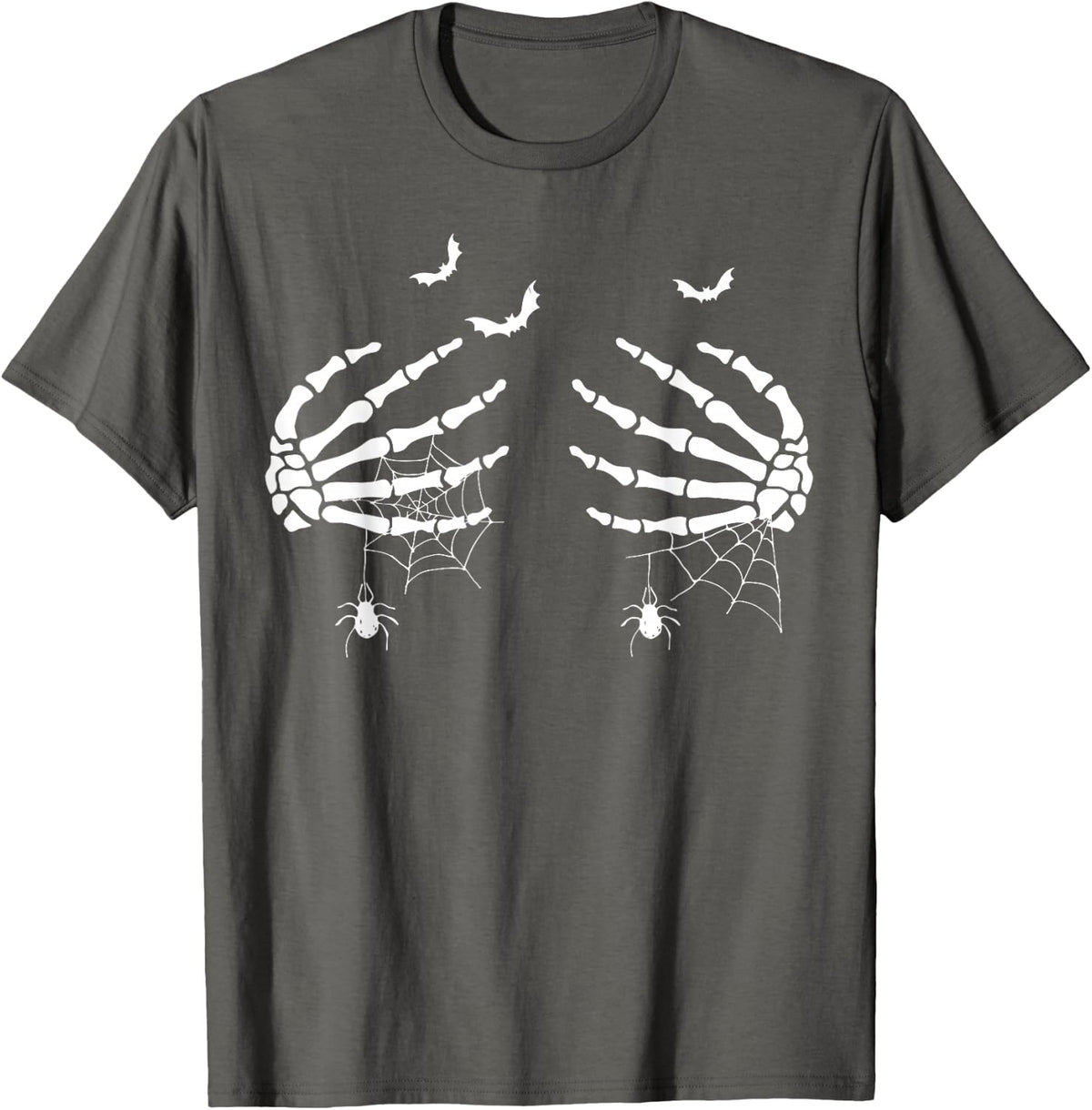 Halloween Skeleton Hand Women's Boobs Spooky Season Women T-Shirt - Asphalt Grey