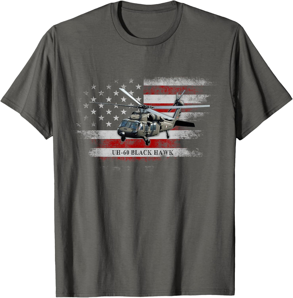 UH-60 Black Hawk Helicopter USA Flag Helicopter Pilot Gifts T-Shirt - Asphalt Grey