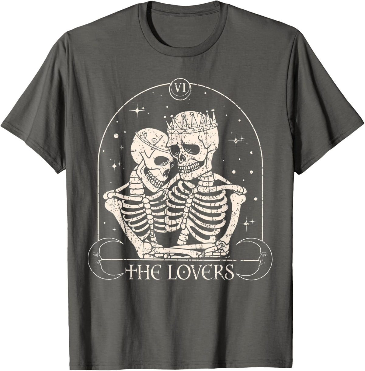 The Lovers Tarot Card Skeleton Valentines Day Halloween T-Shirt - Asphalt Grey