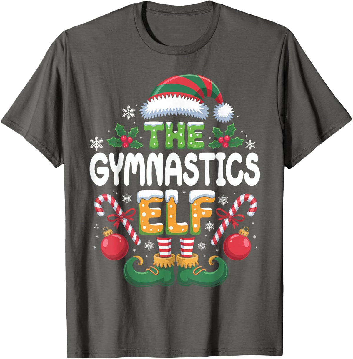 The Gymnastics Elf Matching Family Christmas T-Shirt - Asphalt Grey