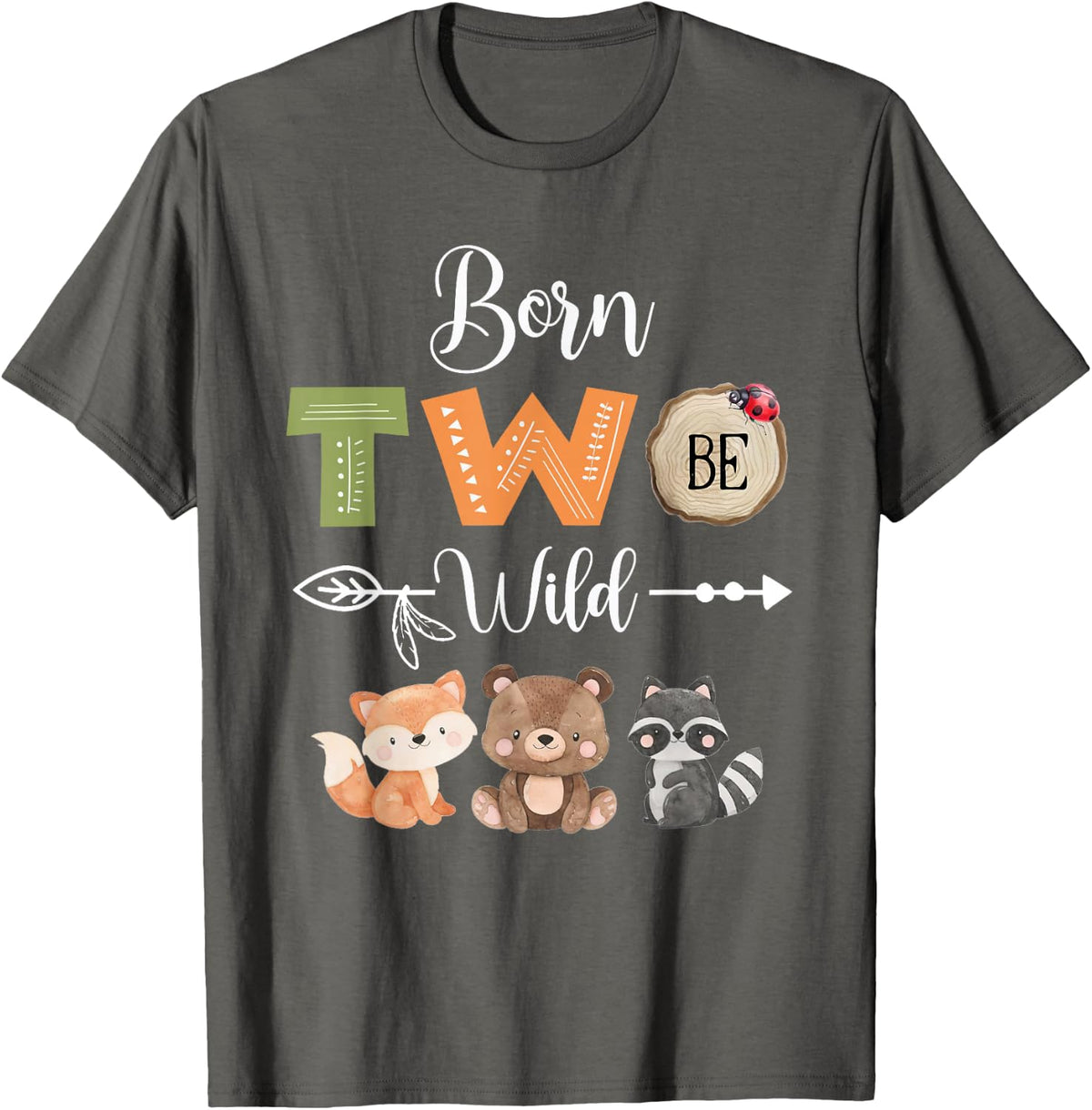 Born Two Be Wild Woodland Wild Child 2nd Birthday 2 Year Old T-Shirt - Asphalt Grey