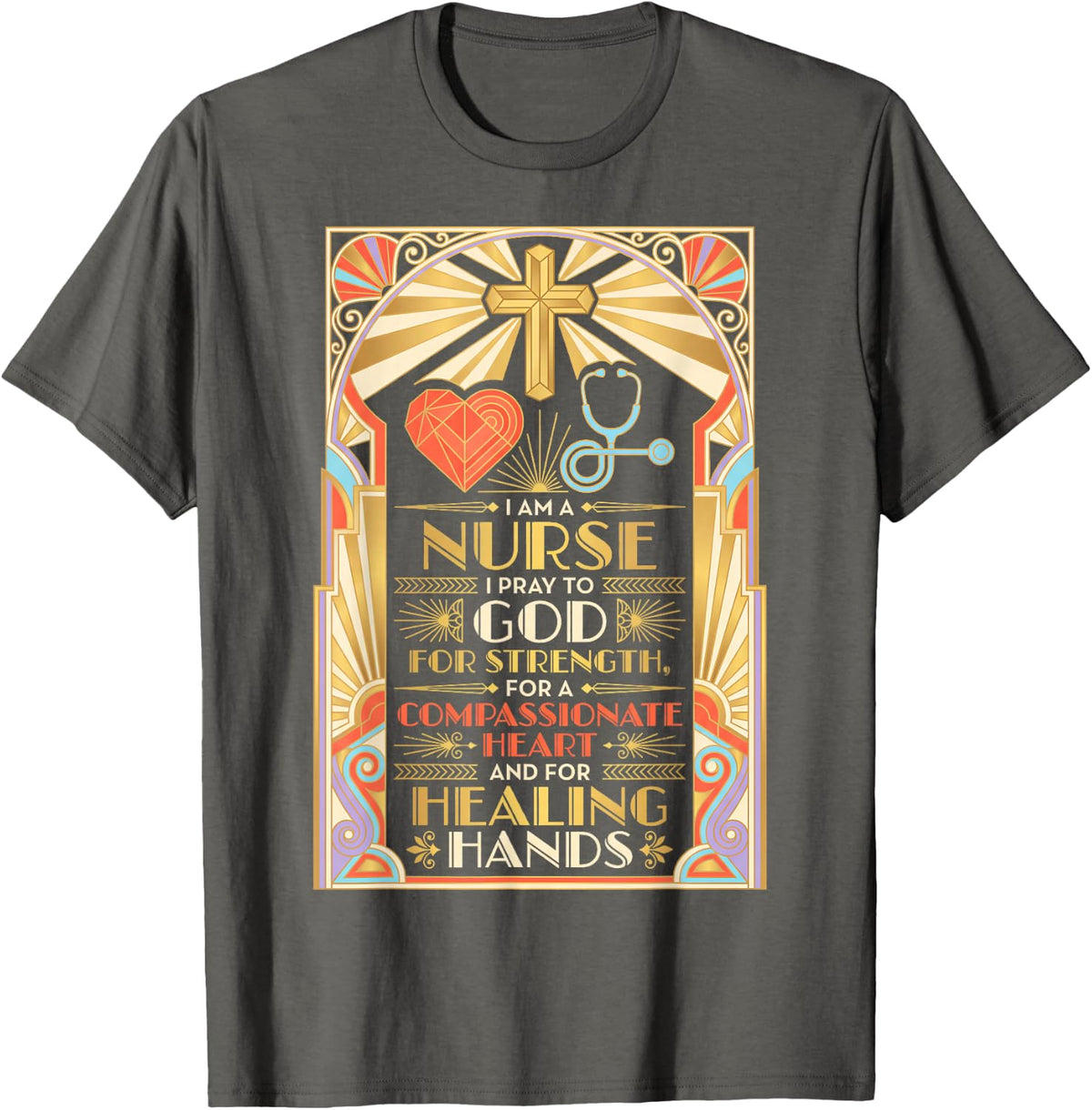 Compassionate Heart Jesus Faith God CNA Christian Nurse T-Shirt - Asphalt Grey