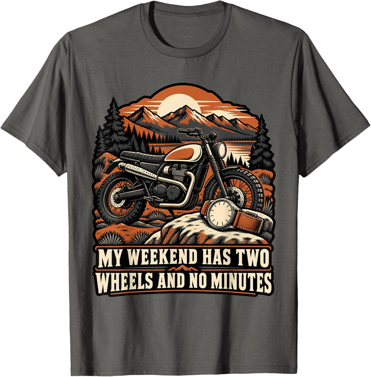 Die-Hard Biker Motorcycle and Wristwatch Art Design Gift T-Shirt - Asphalt Grey
