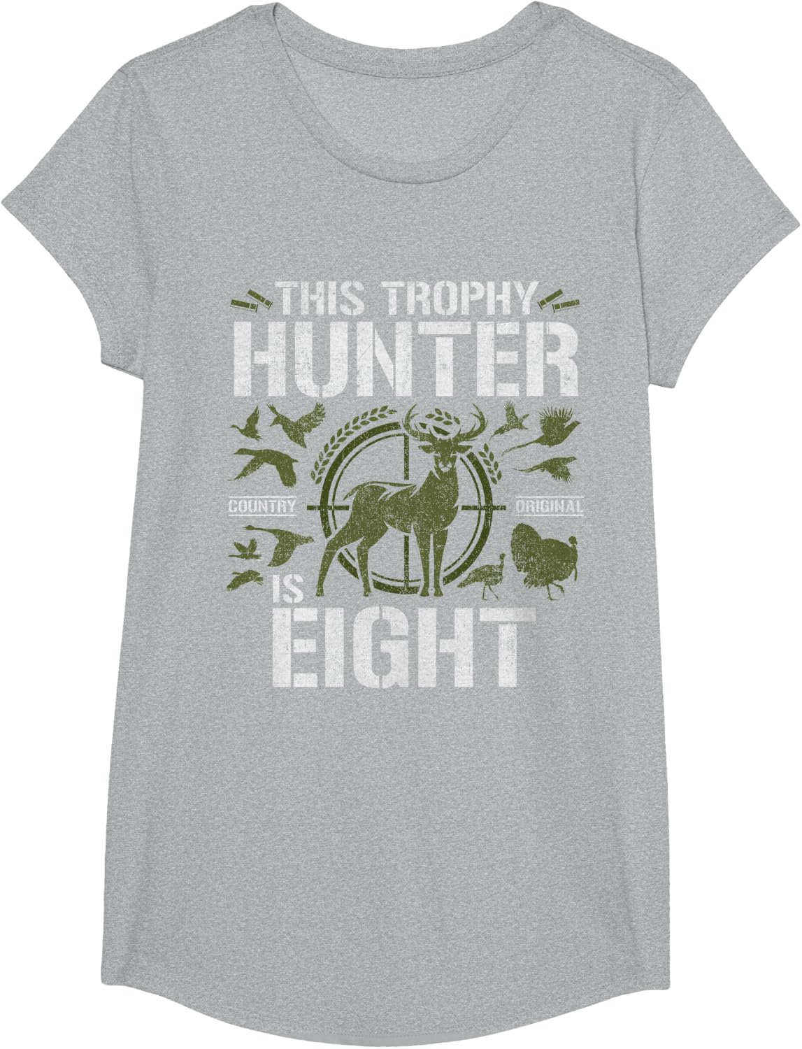 8 Year Old Hunting Birthday Party Duck Deer Hunter 8th Gift T-Shirt - Girls Heather Grey