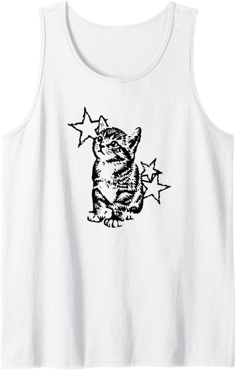 Kitten cat Stars Vintage Grunge Aesthetic Y2K 90s Alt Indie Tank Top - White