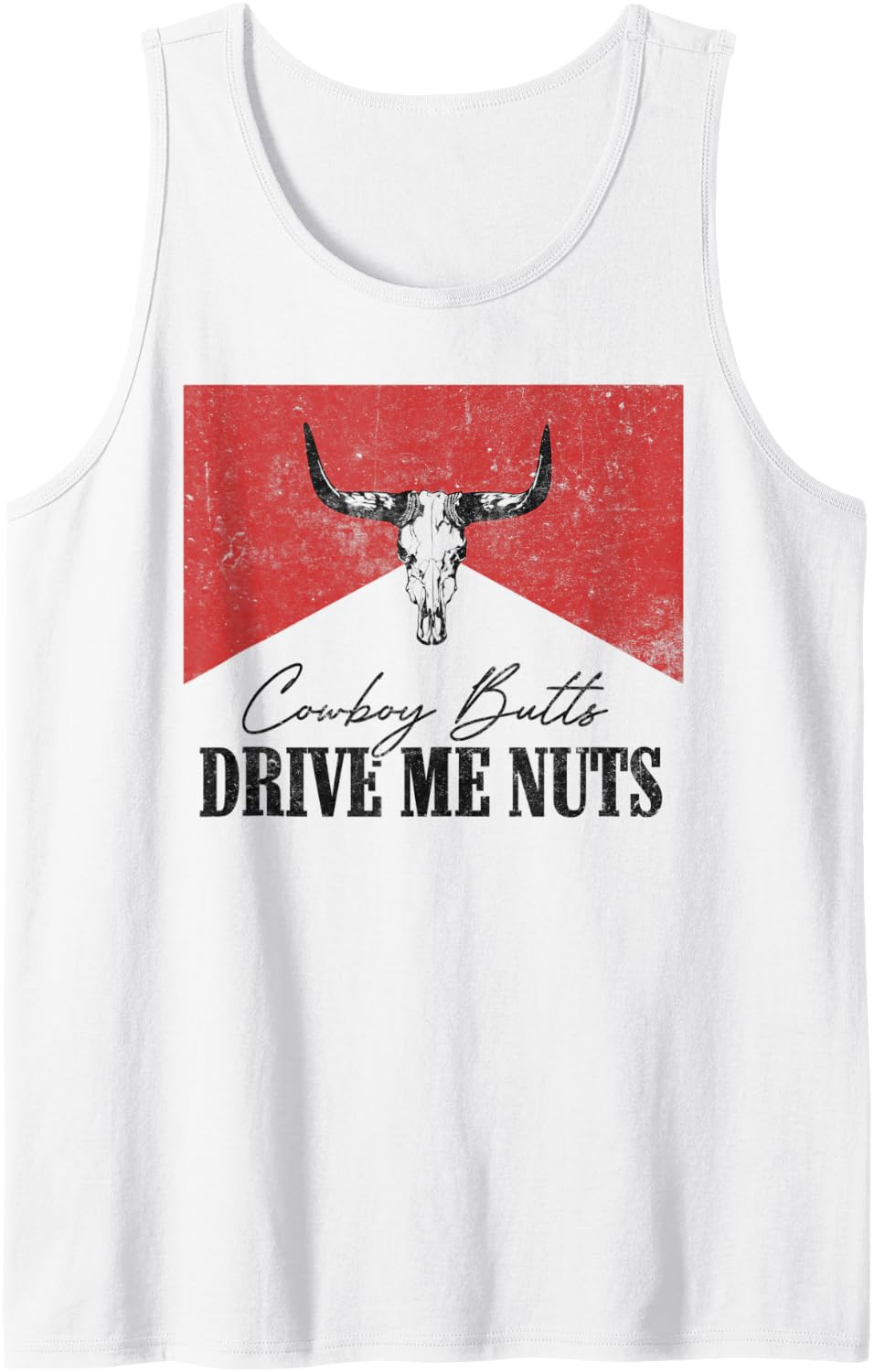 Vintage Leopard Bull Skull Cowboy Butts Drive Me Nuts Tank Top - White