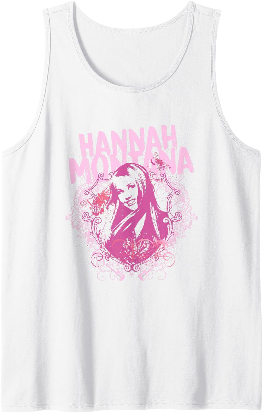 Disney Hannah Montana Iconic Teen Idol Big Chest Frame Tank Top - White