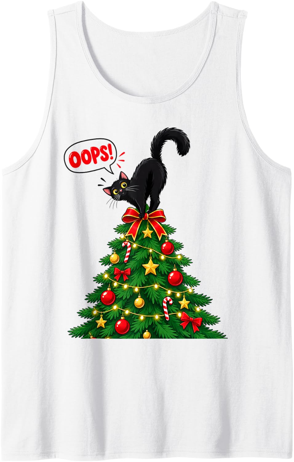 Christmas Cat Lovers Tabby Black Gray Kittens Cat Mom Dad Sleeveless Tank Top - White