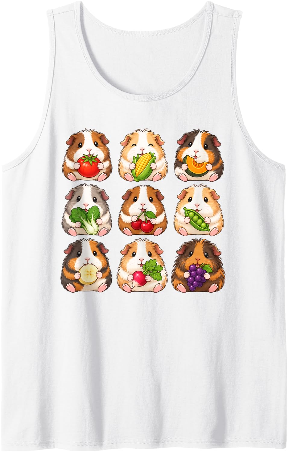 Guinea Pig Kawaii Snack Grid Rodent Pet Animal Lover Sleeveless Tank Top - White