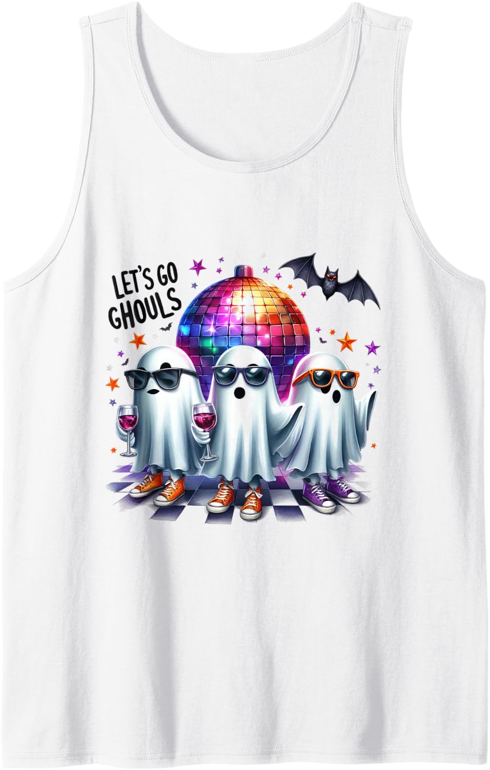 Let's Go Ghouls Halloween Ghost Party Costume Women Girl Tank Top - White