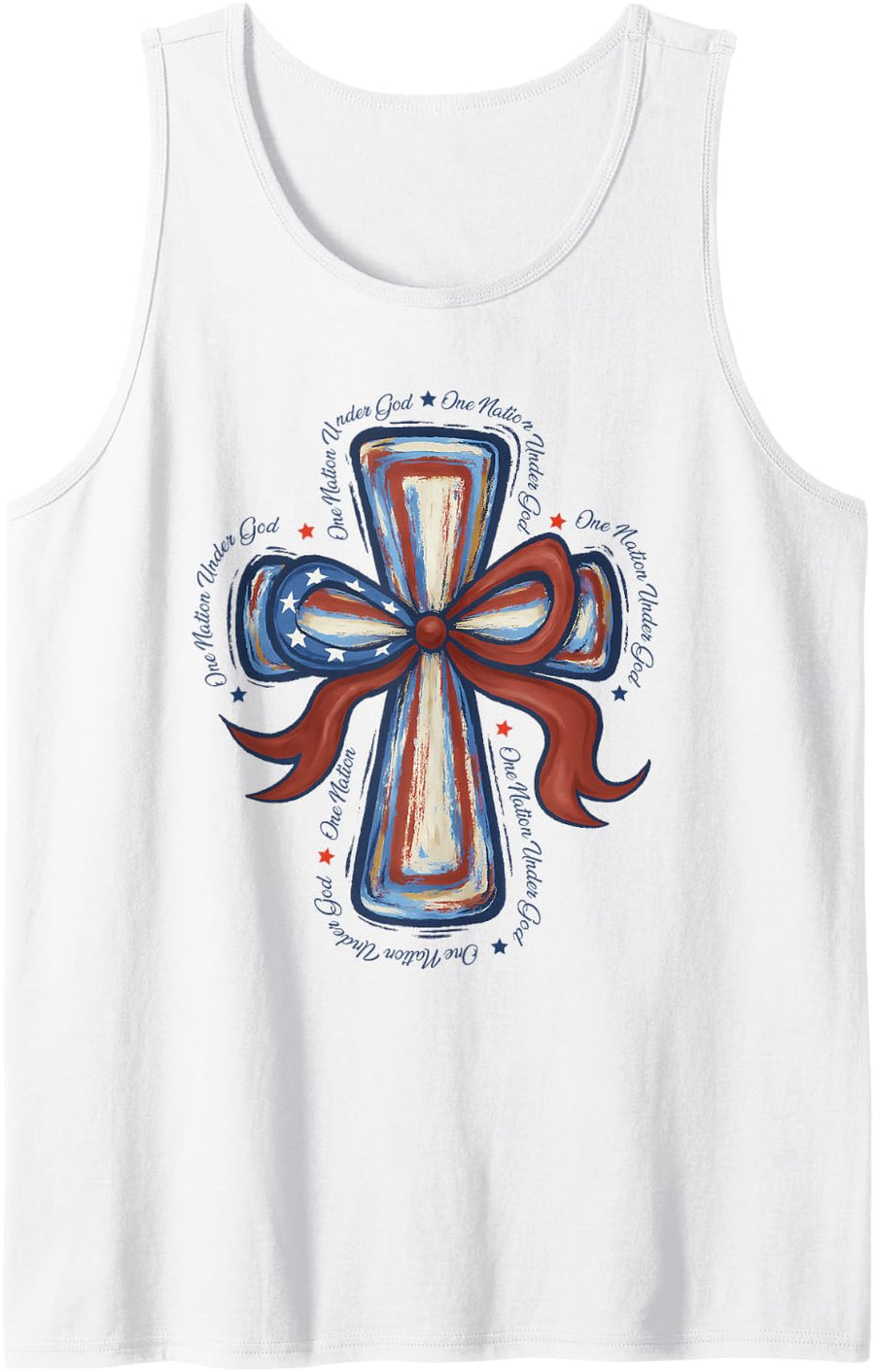One Nation Under God Cute Coquette Bow Christian 4th of July Sleeveless Tank Top - White