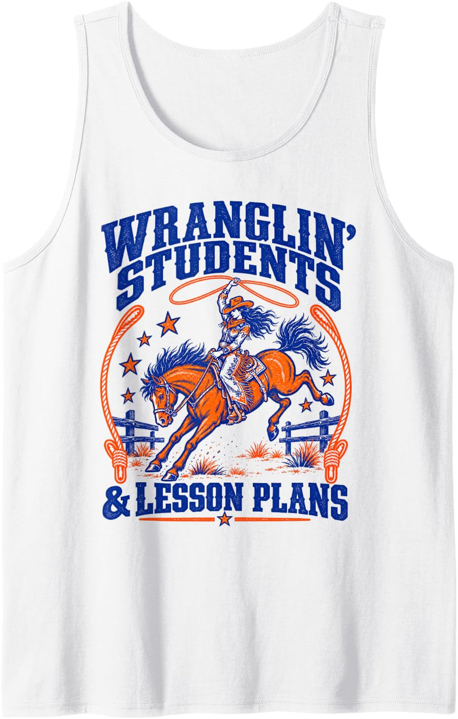 Wranglin' Students & Lesson Plans Western Cowgirl Teacher Sleeveless Tank Top - White