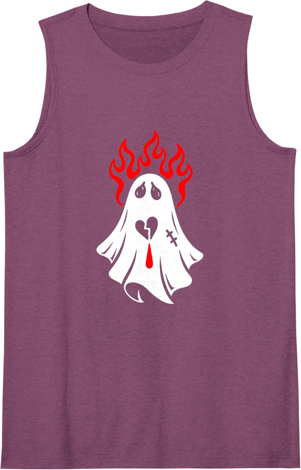 Sad Burning Ghost Broken Heart Crying Emo Goth Aesthetic Art Sleeveless Tank Top - Purple