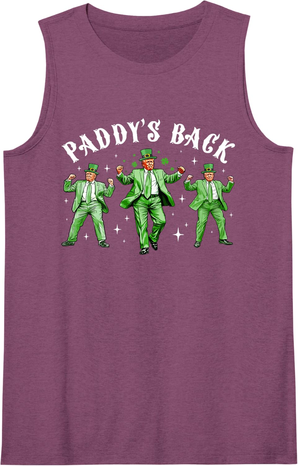Paddy's Back Funny Trump St Patrick's Day Lucky Shamrock Sleeveless Tank Top - Purple
