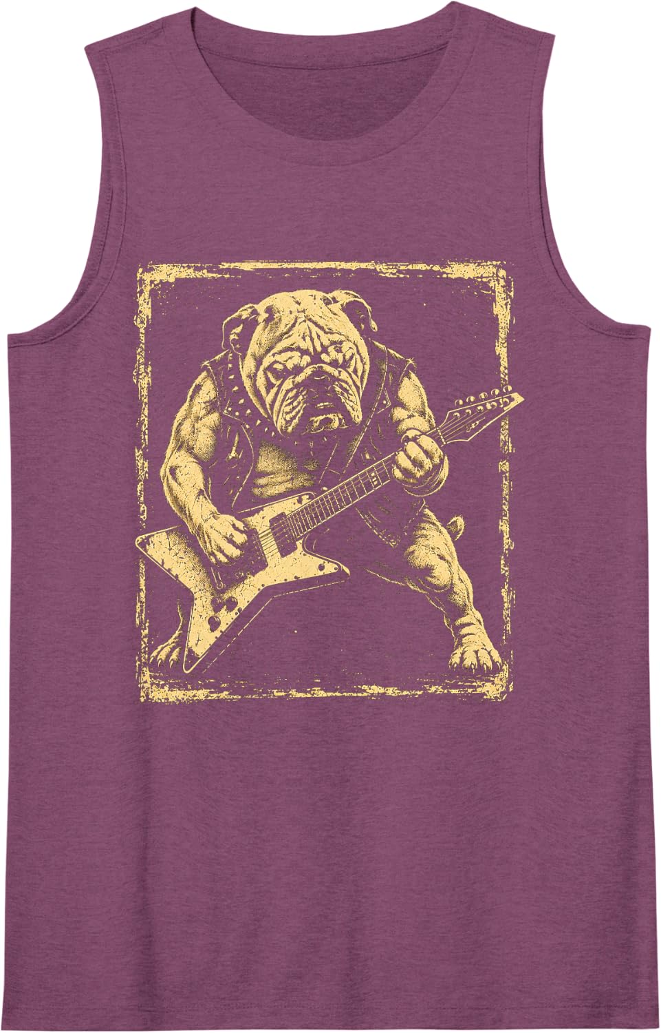 Funny Bulldog Dog Playing Guitar Rock Punk Vintage Sleeveless Tank Top - Purple