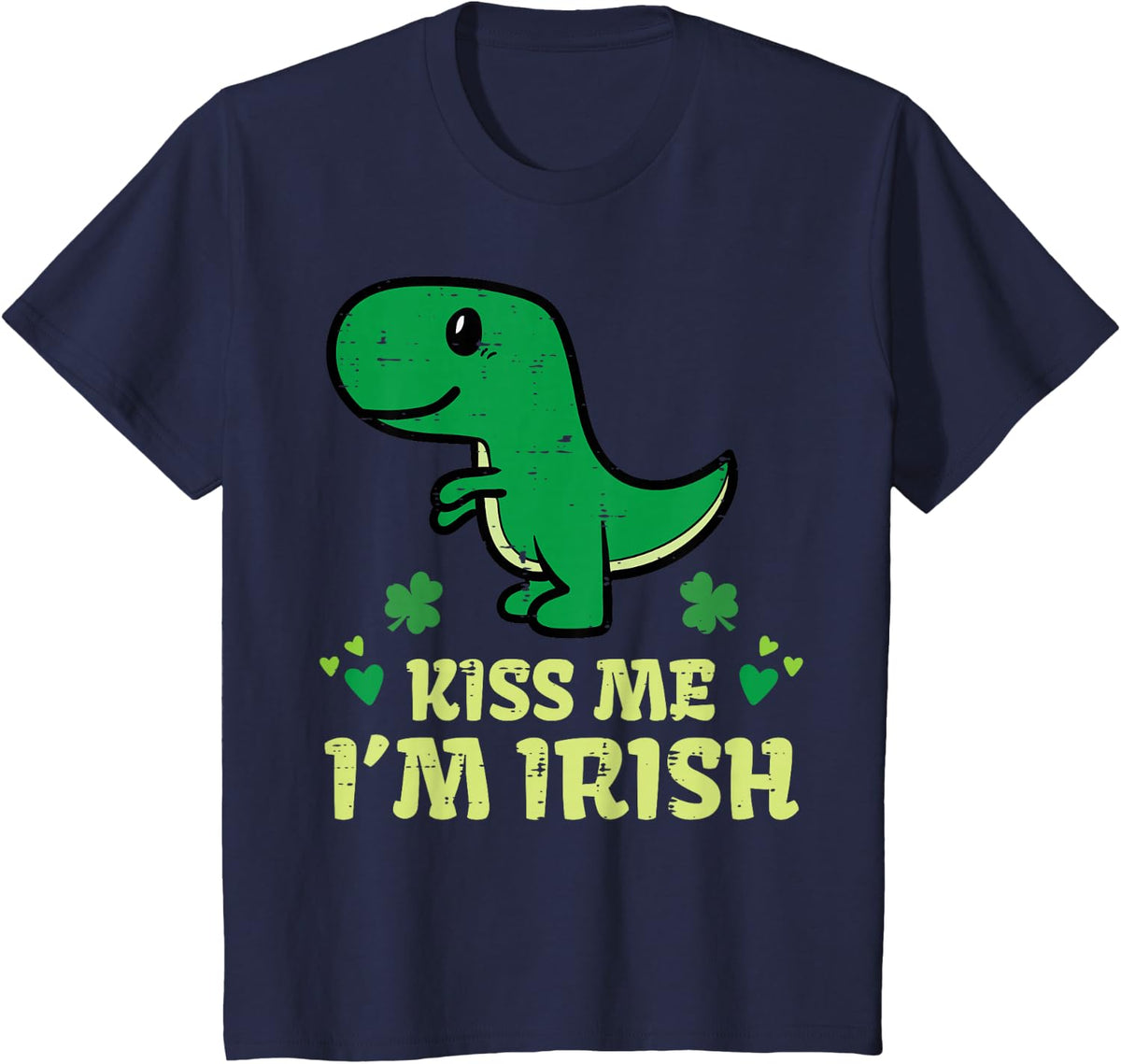 Kids St Patricks Day Dino Kiss Me Im Irish Saint Pattys Trex Boys T-Shirt - Navy Blue