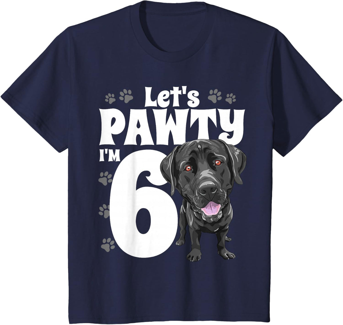 Kids 6 Year Old Black Lab Dog Birthday Pawty Labrador 6th Gift T-Shirt - Navy Blue