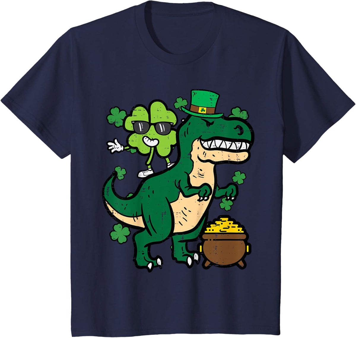 Kids St Patricks Day Shamrock On Dino Saint Pattys Toddler Boys T-Shirt - Navy Blue