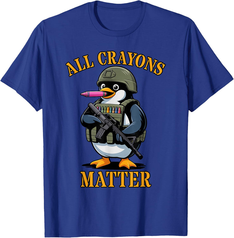 Cute All Crayons Matter Penguin Squad Soldier Military T-Shirt - Royal Blue