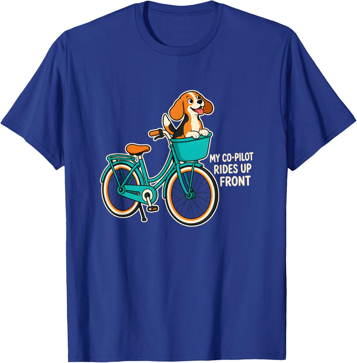 My Co-Pilot Rides Up Front: Beagle in a Bike Basket T-Shirt - Royal Blue