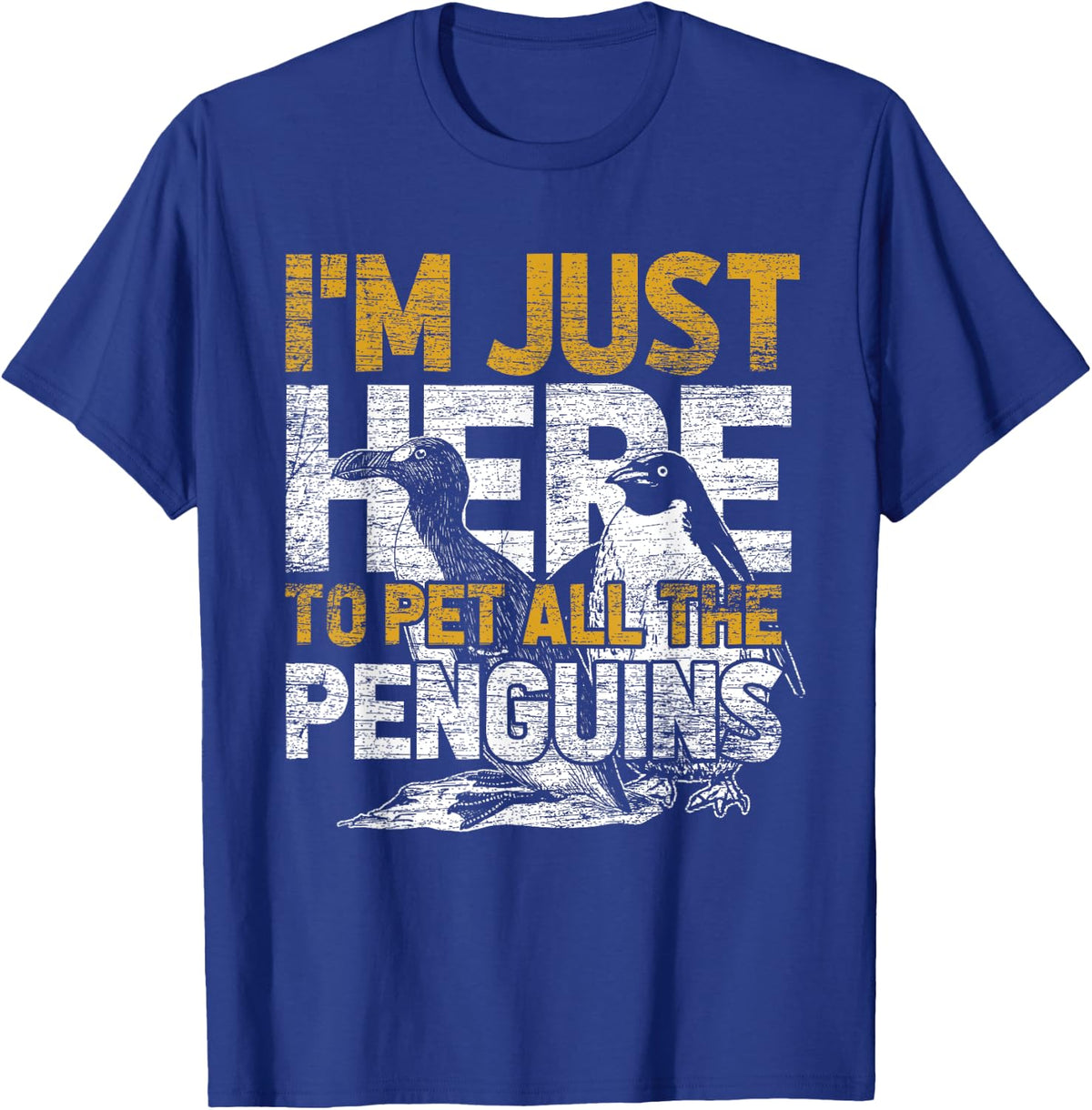 Pet All The Penguins - Vintage Animal Penguin T-Shirt - Royal Blue