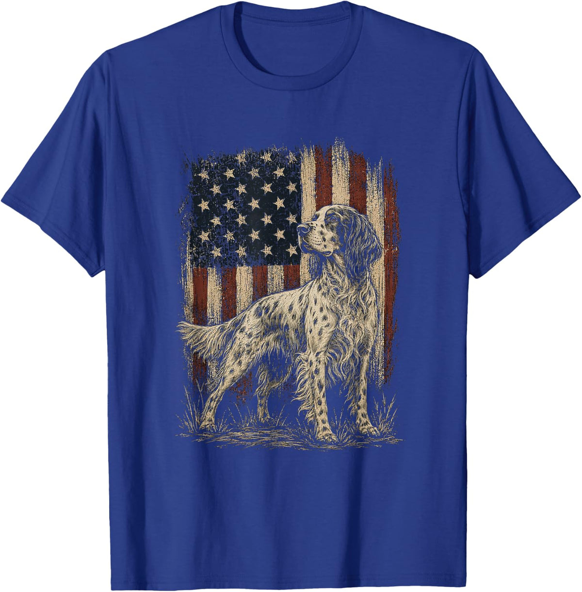 American Flag English Setter Artwork Design T-Shirt - Royal Blue