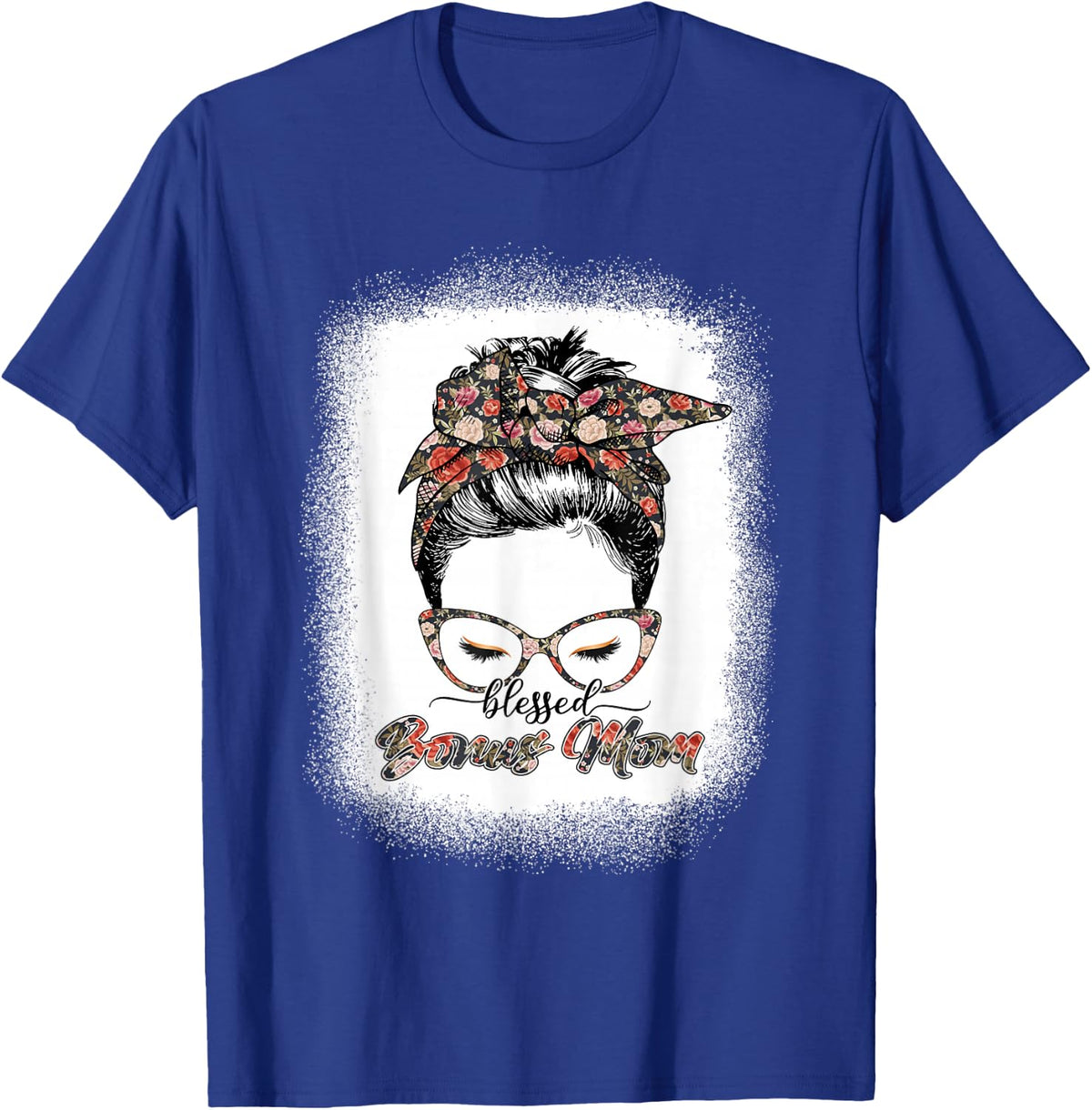Blessed Bonus Mom Flowers Messy Bun Sunglasses Mothers Day T-Shirt - Royal Blue