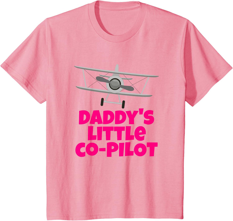 Kids Daddy's Little Co-Pilot Airplane Kids T-Shirt - Pink