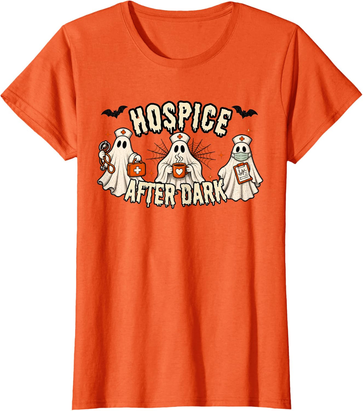 Hospice Care Spooky Hospice Nurse Night Shift Halloween T-Shirt - Orange