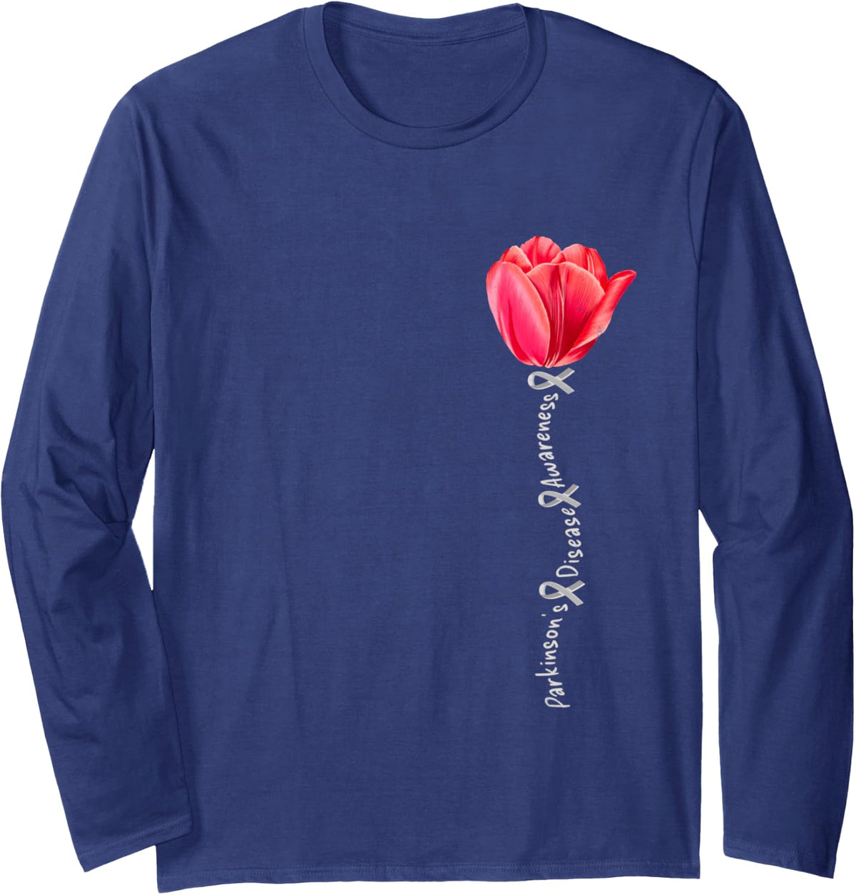 Parkinson's Disease Awareness Tulip April Month Long Sleeve T-Shirt - Adult Unisex Navy Blue