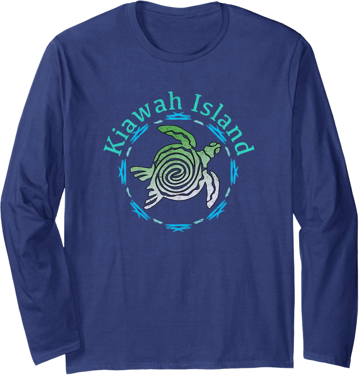 Kiawah Island Vintage Tribal Turtle Gift Long Sleeve T-Shirt - Adult Unisex Navy Blue