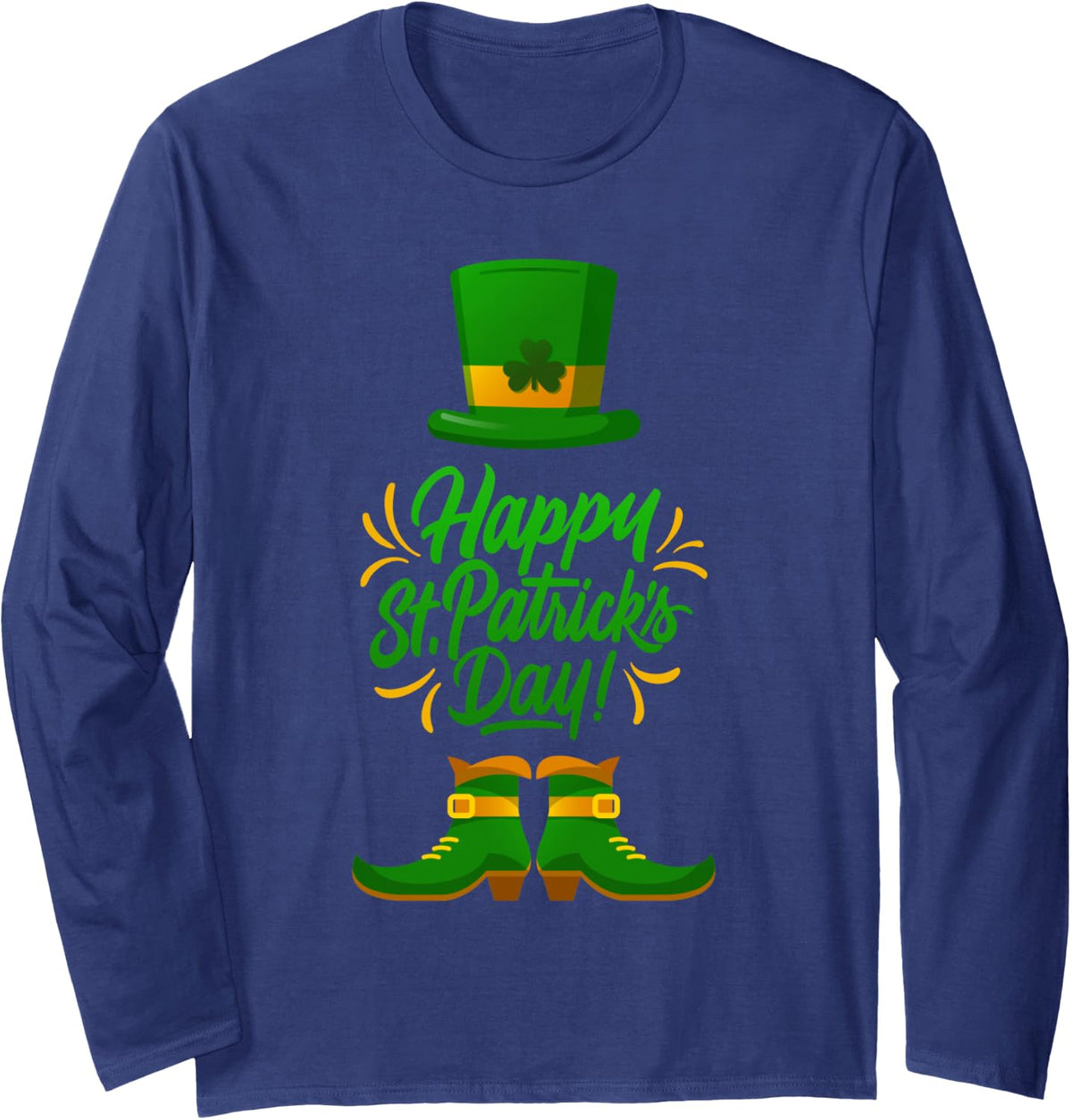 Happy St. Patrick's Day Lucky Irish Shamrock Patty's Day Long Sleeve T-Shirt - Adult Unisex Navy Blue