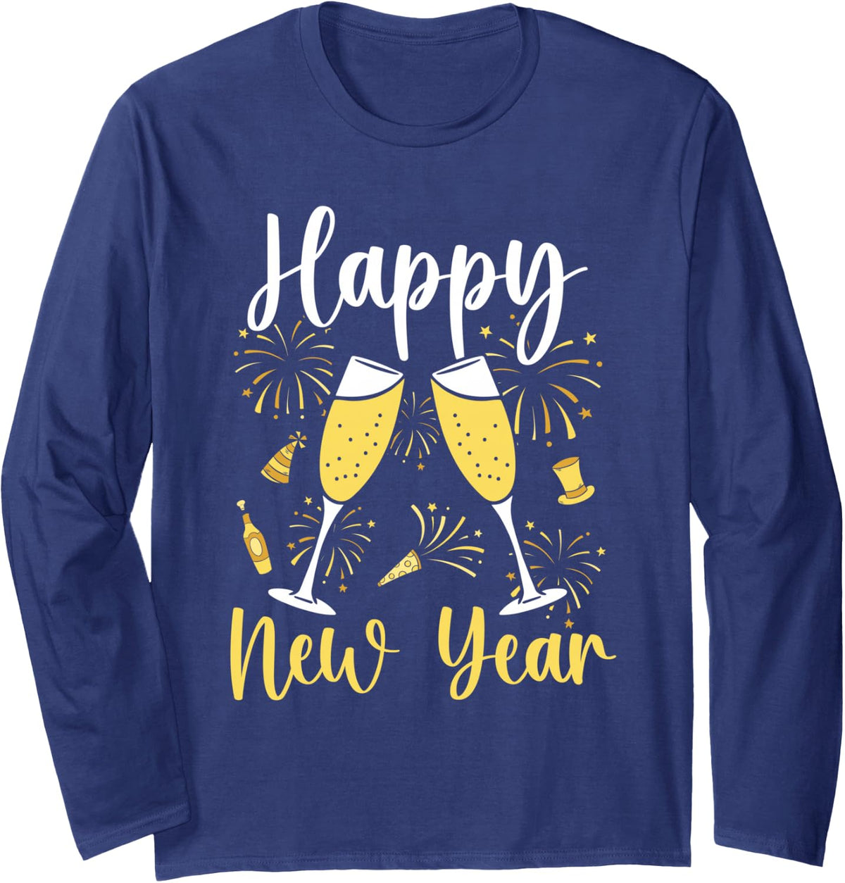 Happy New Year 2025 New Years Eve Party Countdown Fireworks Long Sleeve T-Shirt - Adult Unisex Navy Blue