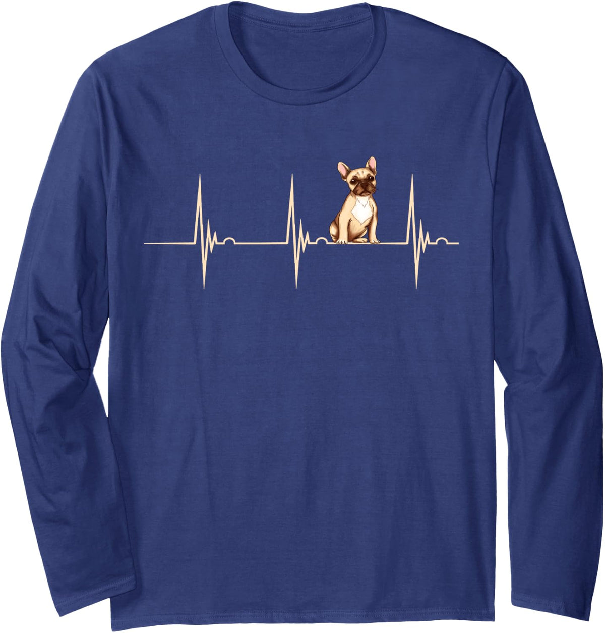 Frenchie Lover Heartbeat EKG Pulse French Bulldog Dog Puppy Long Sleeve T-Shirt - Adult Unisex Navy Blue