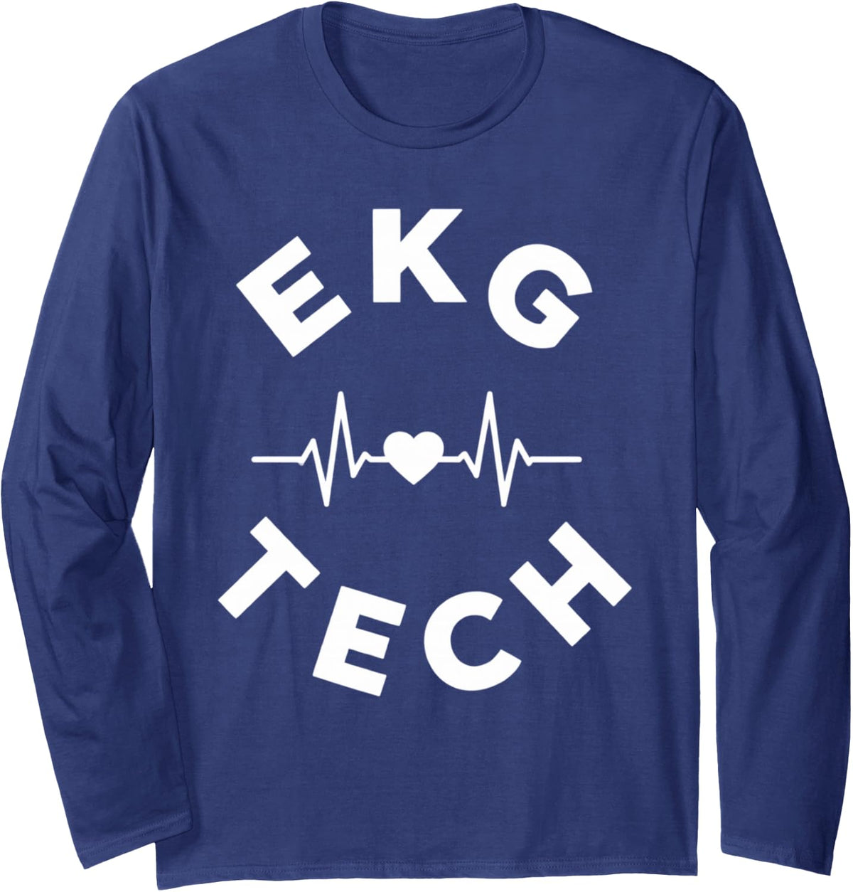 EKG Tech Heartbeat Cardiology Healthcare Worker Long Sleeve T-Shirt - Adult Unisex Navy Blue